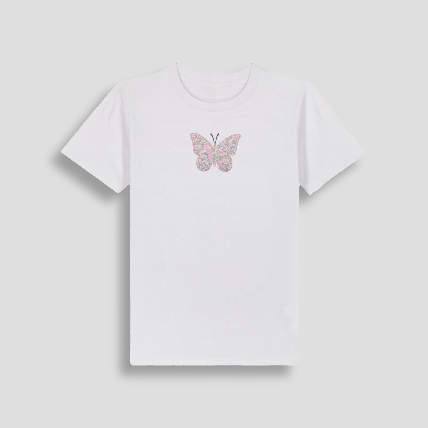 Short Sleeve T-Shirt White - Butterfly Pastel Pink