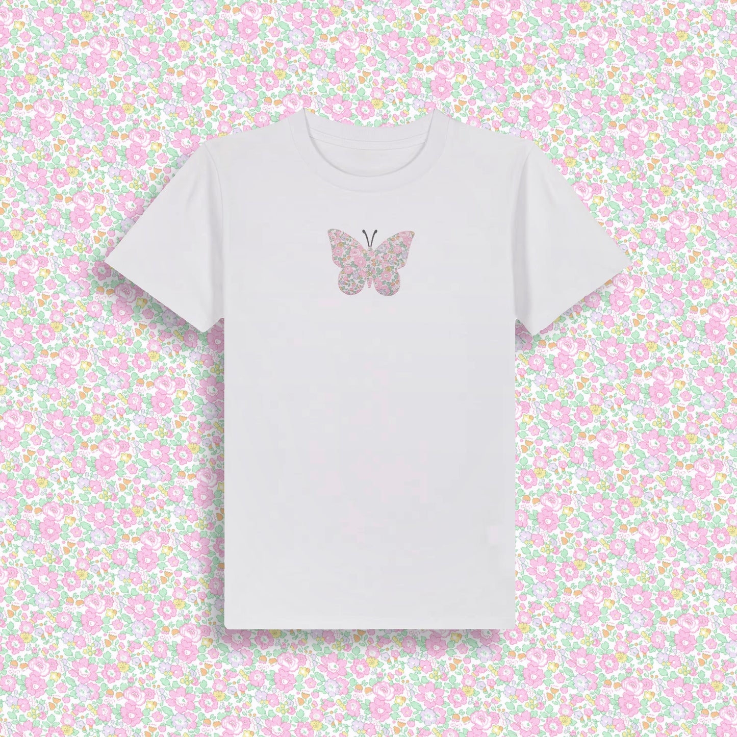 Short Sleeve T-Shirt White - Butterfly Pastel Pink