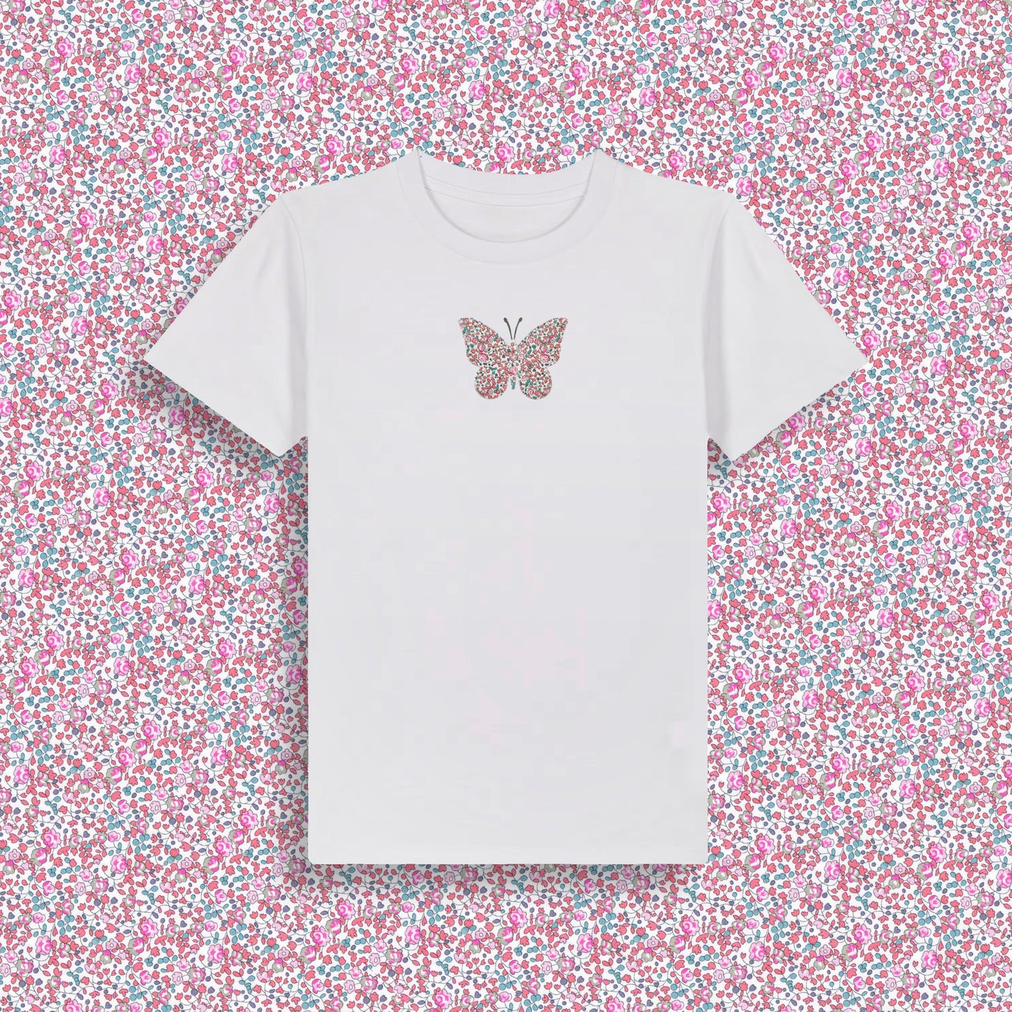 Short Sleeve T-Shirt White - Butterfly Light Pink