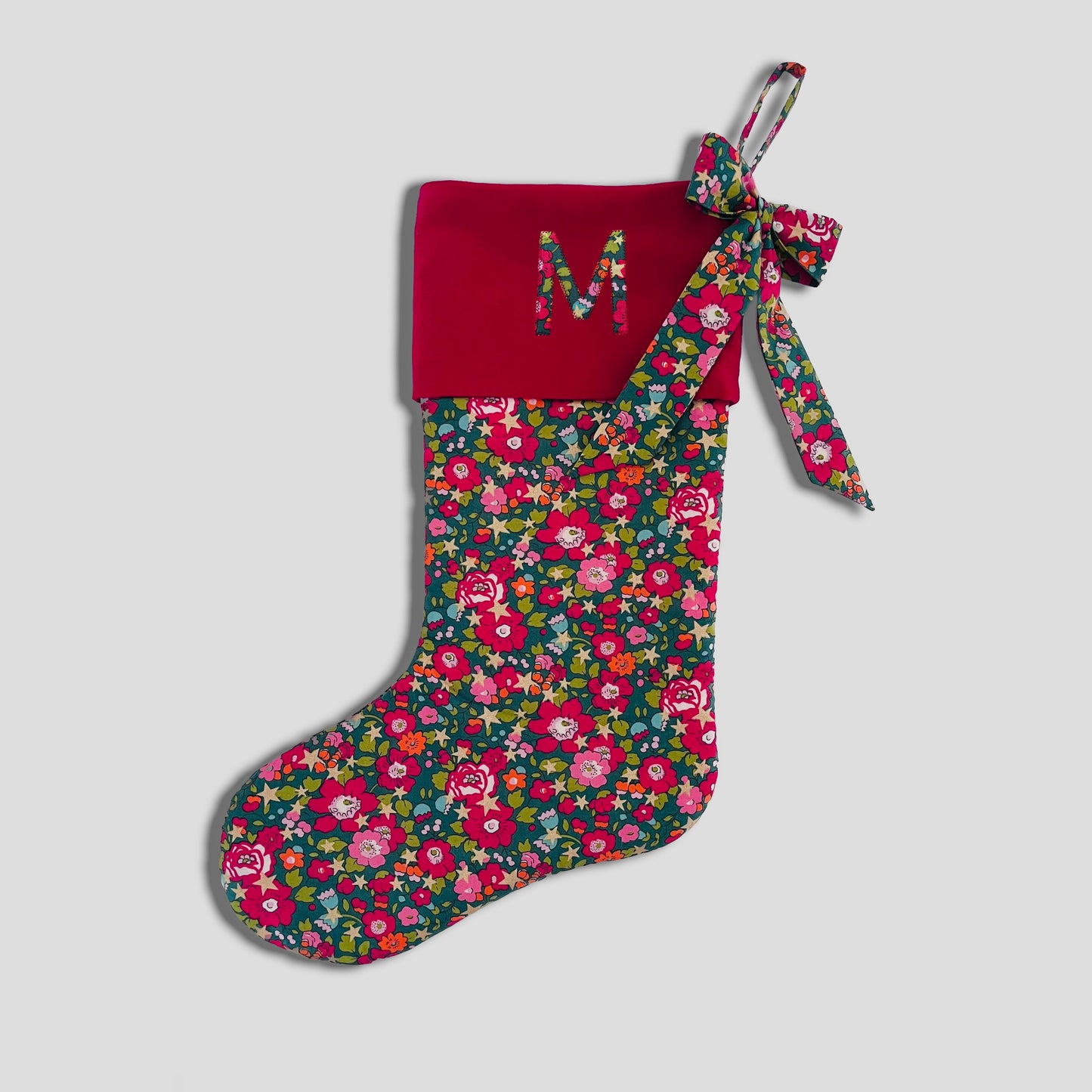 Christmas Stocking  - Betsy star green (pink cuff)