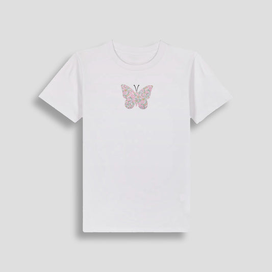Short Sleeve T-Shirt White - Butterfly Pastel Pink