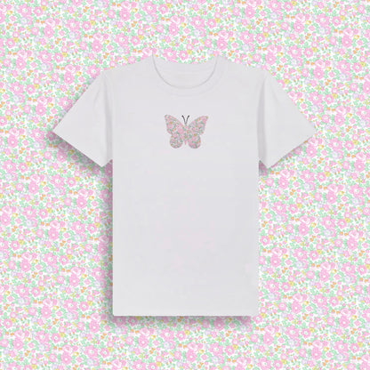Short Sleeve T-Shirt White - Butterfly Pastel Pink