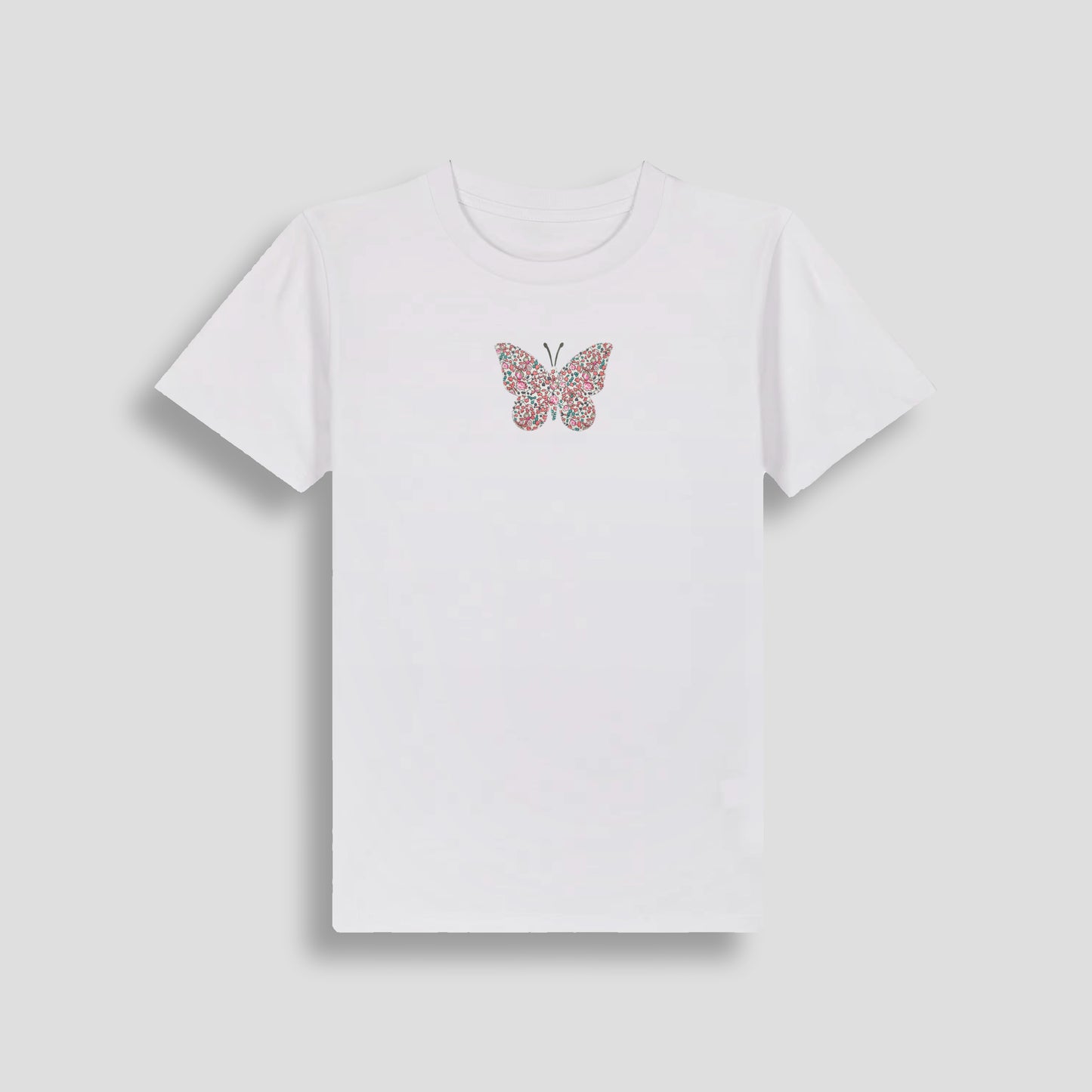 Short Sleeve T-Shirt White - Butterfly Light Pink