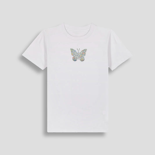 Short Sleeve T-Shirt White - Butterfly Yellow/Blue